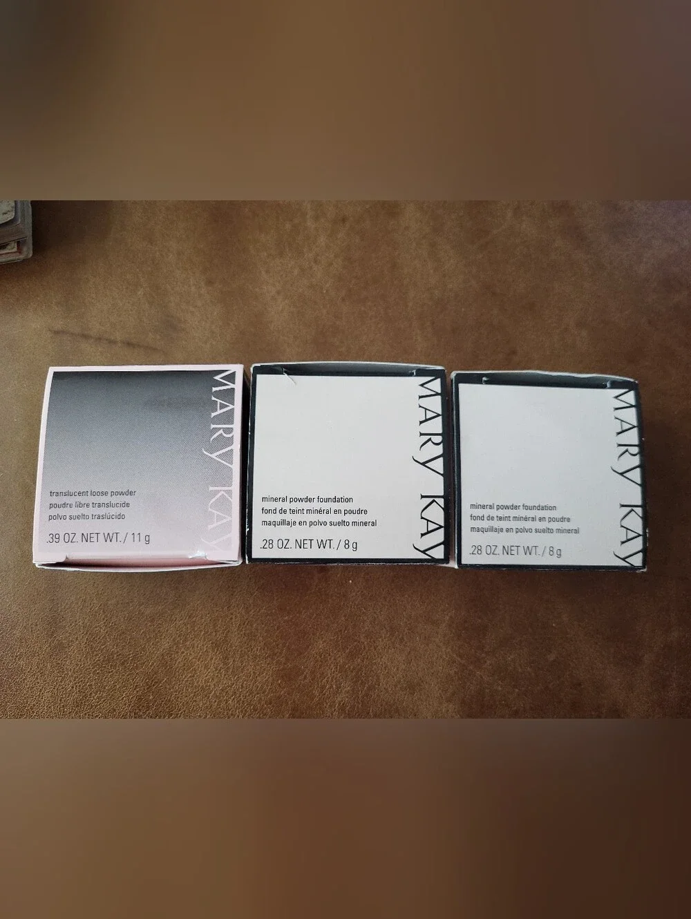 3) Mary Kay Products. 2) Mineral Powder Foundation, 1) Transculent Loose Powder.